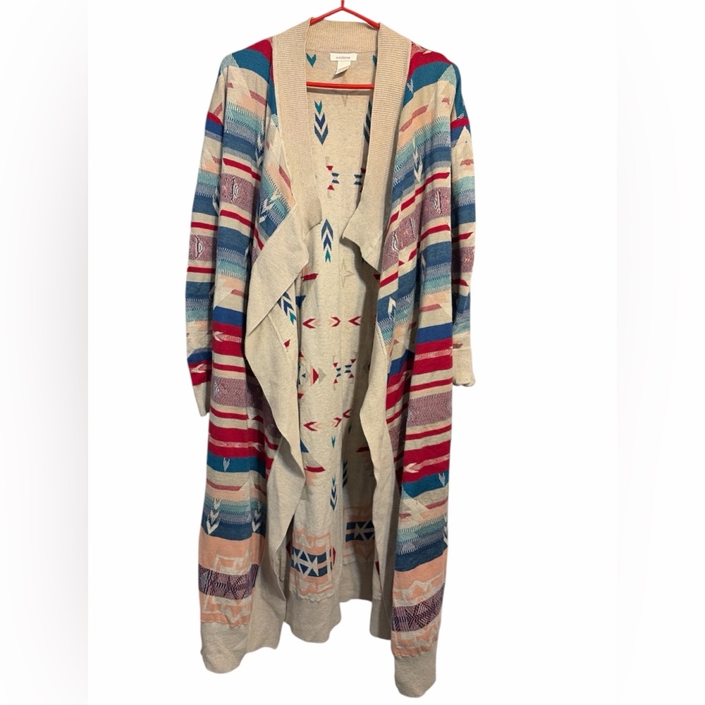 Sundance Southwestern Long Duster Cardigan Multicolor Open Front L/XL